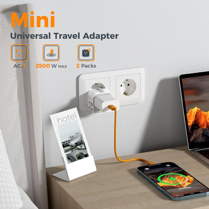 2 Pack Universal Travel Adapter (Grey&White-2 Pack)
