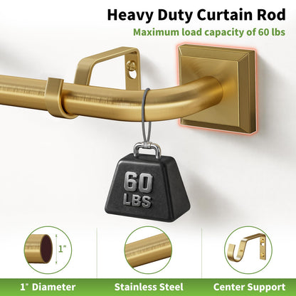 Brushed Gold Curtain Rods for Windows 66 (Brushed Gold / 66"-184")